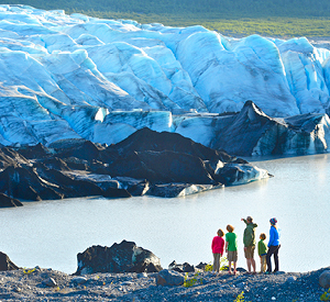 Group of people looking at the Spencer Glacier. Photo by Matt Hage.